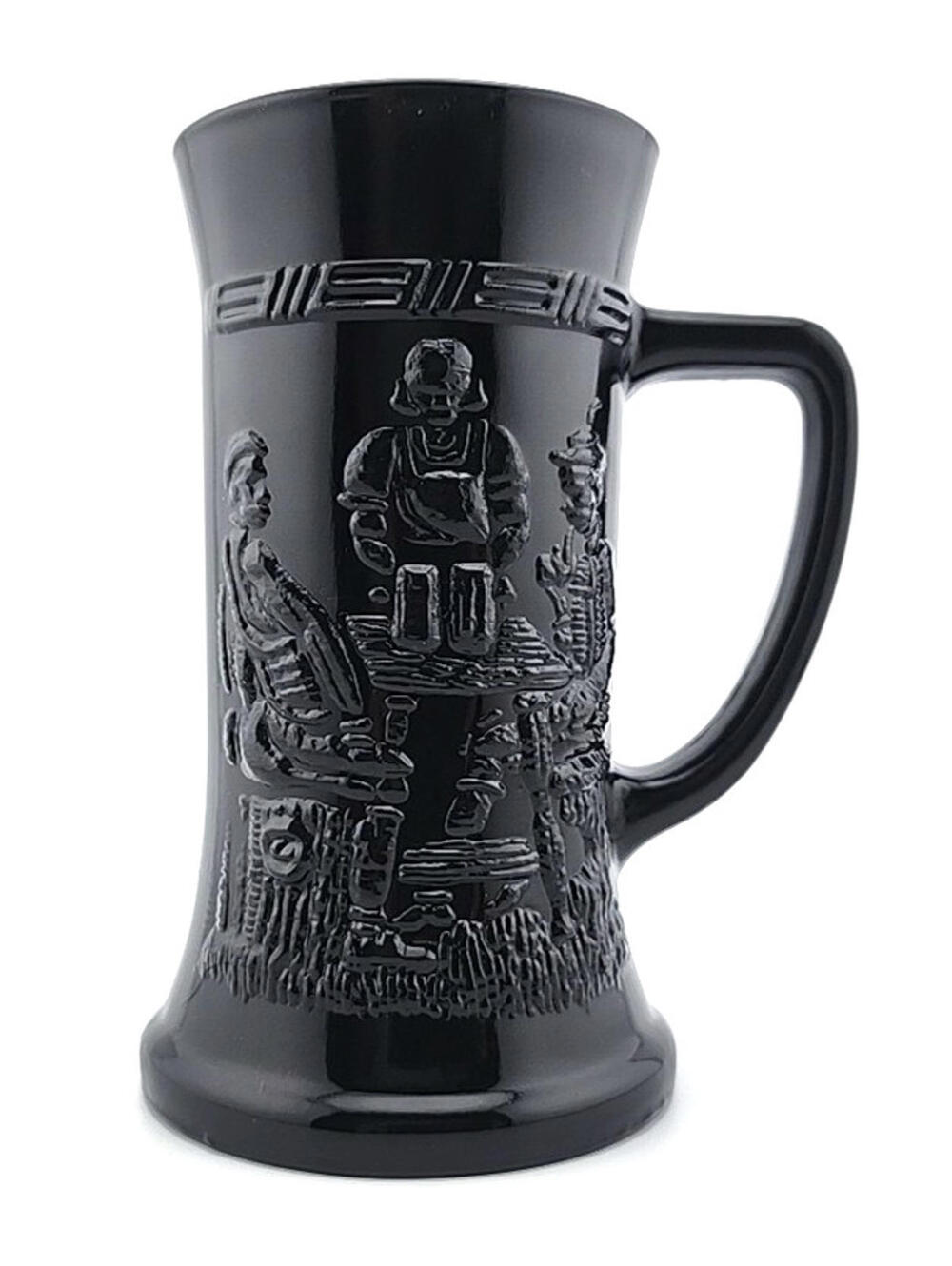 Tiara Exclusives Black Amethyst Glass Stein – Old Tavern Scene – Indiana Glass